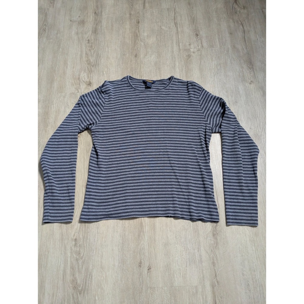 Woolrich Womens Small T-Shirt Gray Striped Long Sleeve Crew Neck sleeves